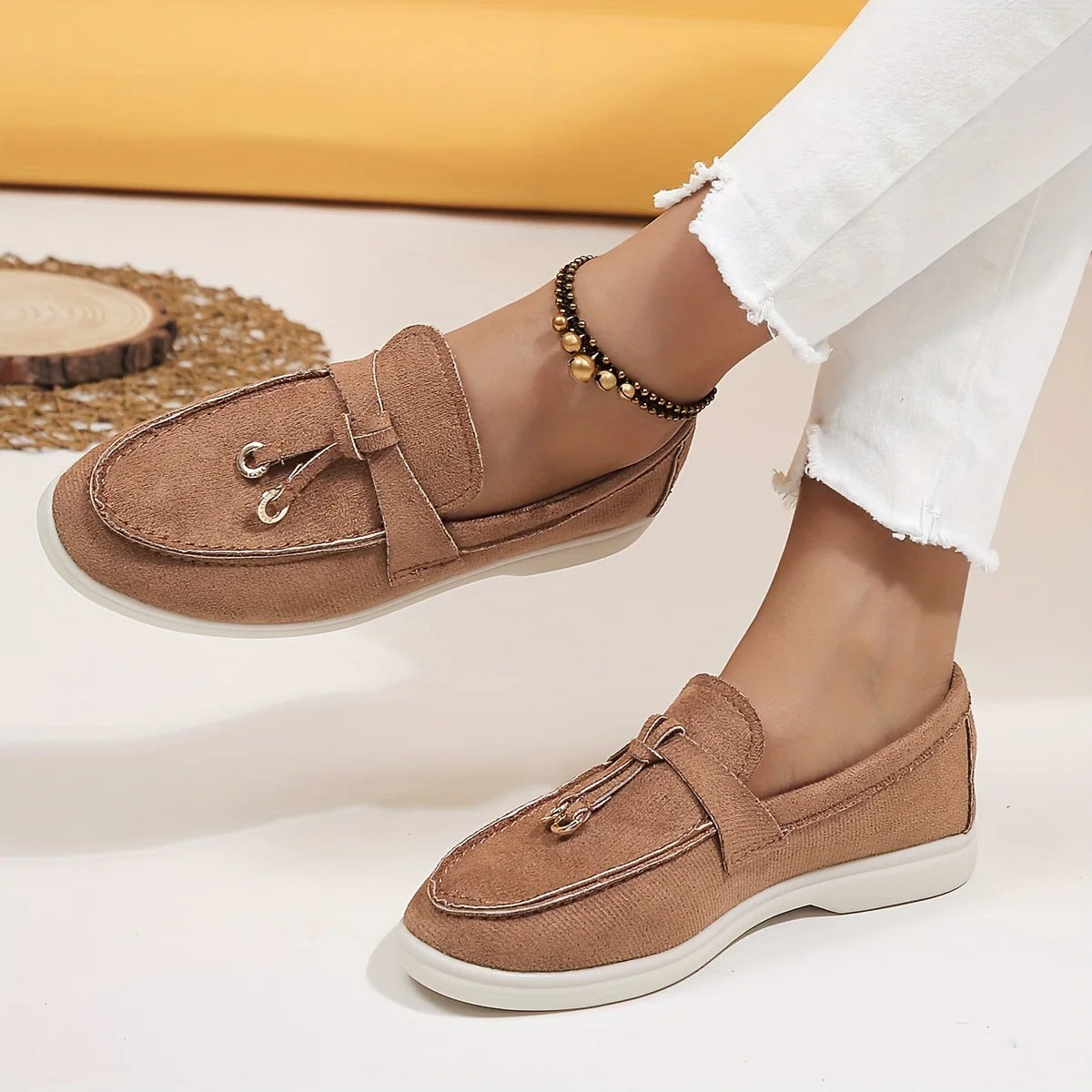 Wearclo | Women's Suede Loafers with Tassel Detail