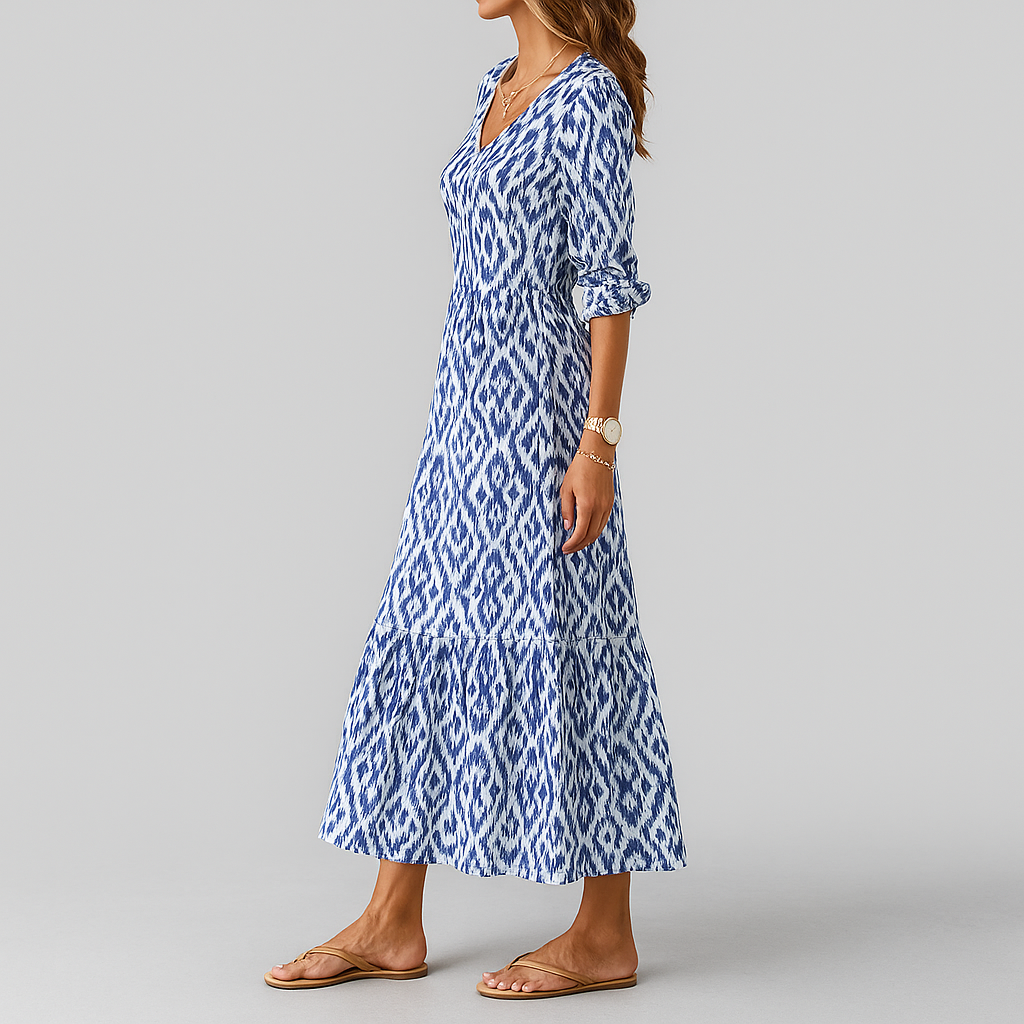 Wearclo | Women's Tiered Maxi Dress with Ikat Print
