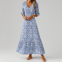 Wearclo | Effortless Tiered Ikat Maxi Dress