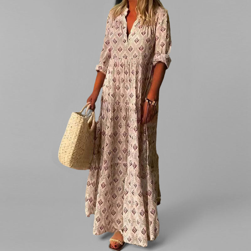 Wearclo | Women's Tiered Maxi Dress with V-Neck