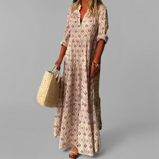 Wearclo | Women's Tiered Maxi Dress with V-Neck