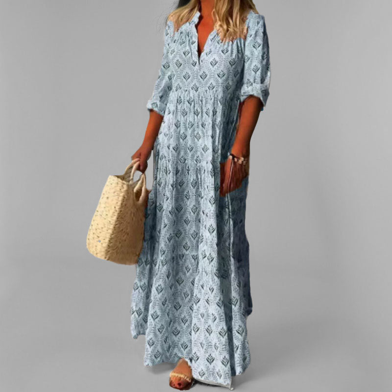 Wearclo | Women's Tiered Maxi Dress with V-Neck