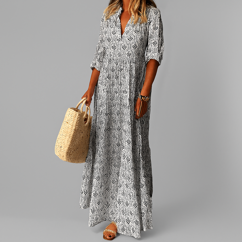 Wearclo | Women's Tiered Maxi Dress with Vintage Print