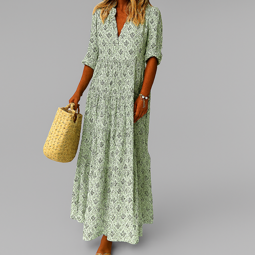 Wearclo | Women's Tiered Maxi Dress with Vintage Print