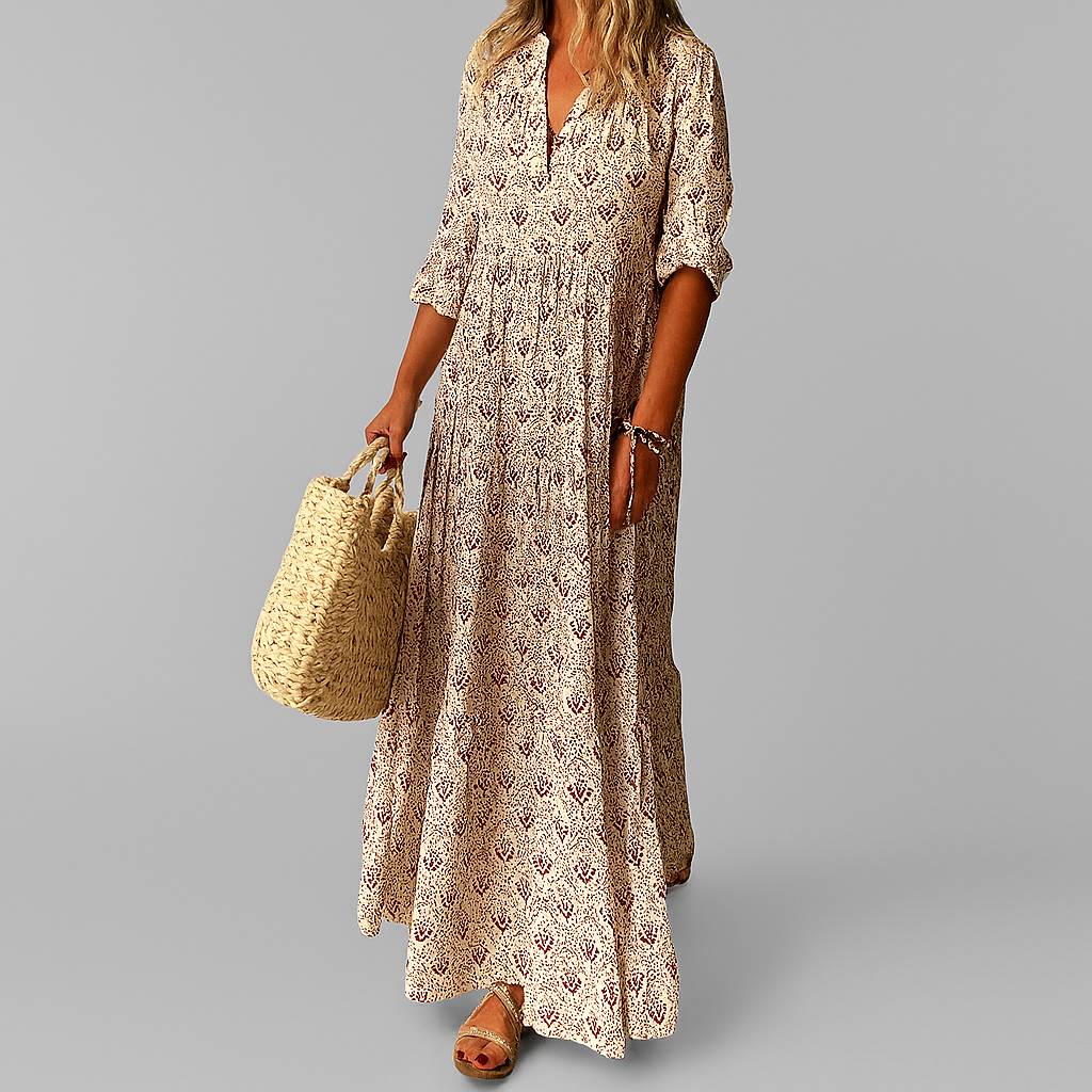 Wearclo | Women's Tiered Maxi Dress with Vintage Print