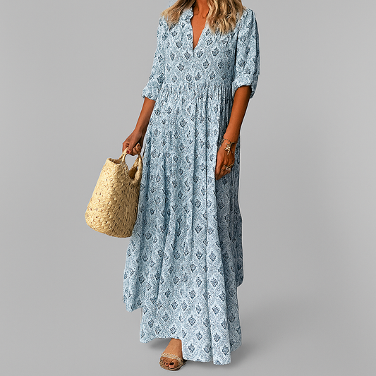 Wearclo | Women's Tiered Maxi Dress with Vintage Print