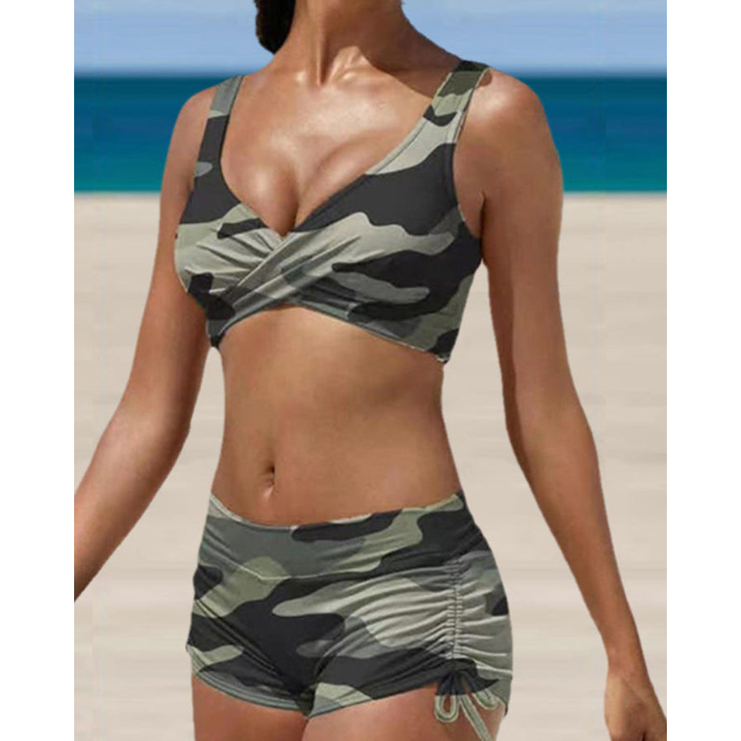 Wearclo | Women's Two-Piece Bikini with Ruched Shorts