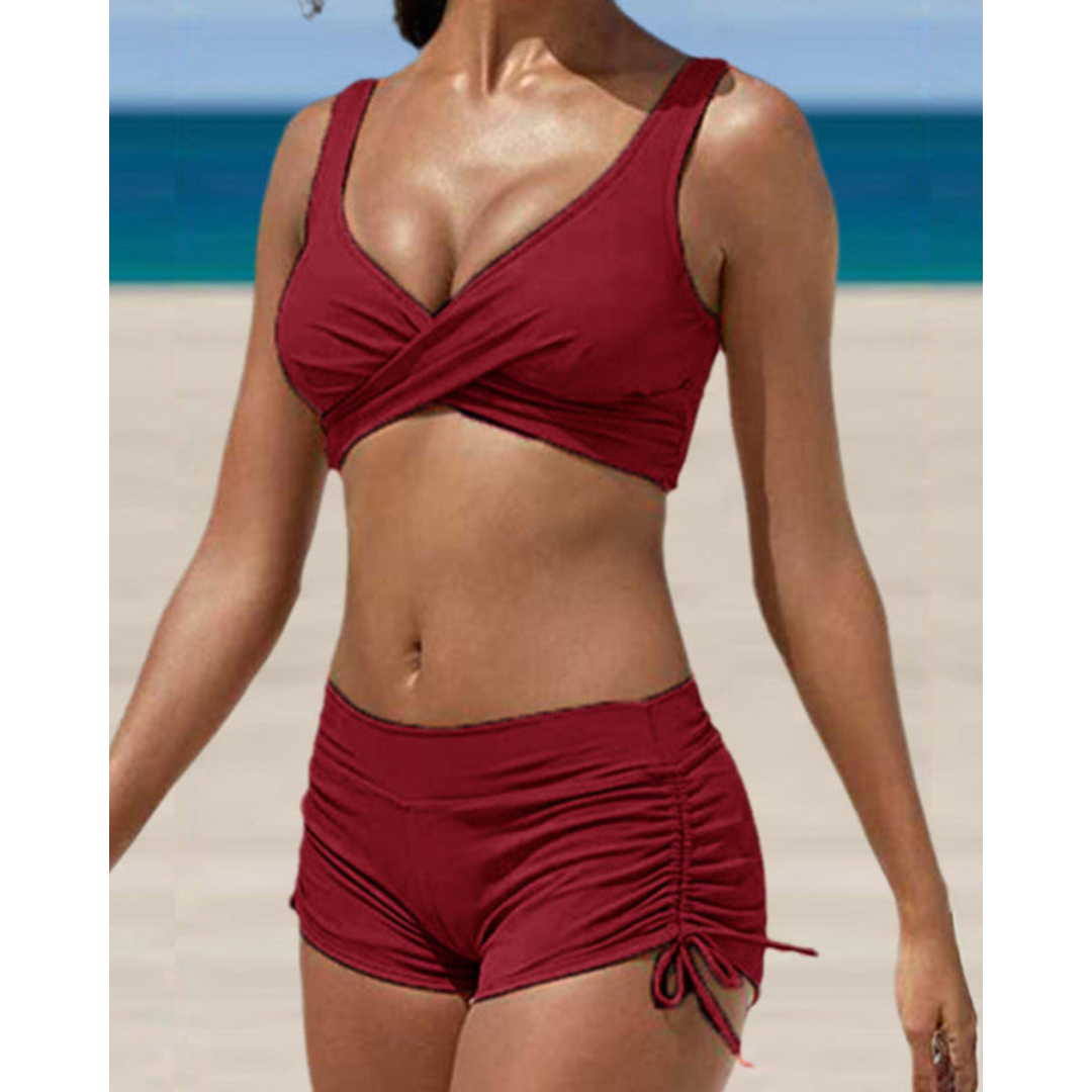 Wearclo | Women's Two-Piece Bikini with Ruched Shorts