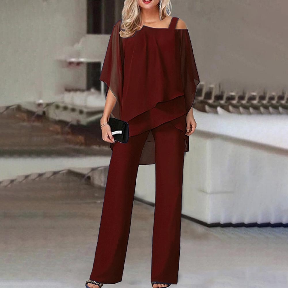Wearclo Women's Two-Piece Set | Elegant Jumpsuit with Cold Shoulder Blouse