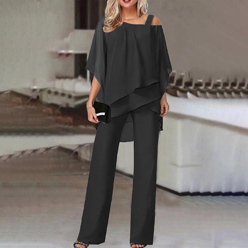 Wearclo Women's Two-Piece Set | Elegant Jumpsuit with Cold Shoulder Blouse