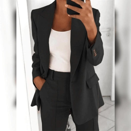 Wearclo | Women's Two-Piece Suit Set – Notch Lapel Blazer & Trousers