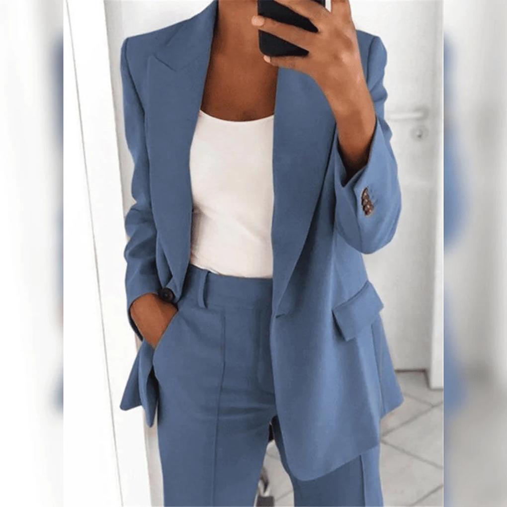 Wearclo | Women's Two-Piece Suit Set – Notch Lapel Blazer & Trousers