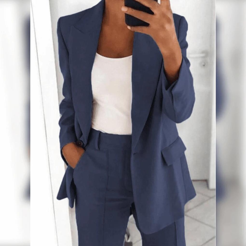 Wearclo | Women's Two-Piece Suit Set – Notch Lapel Blazer & Trousers