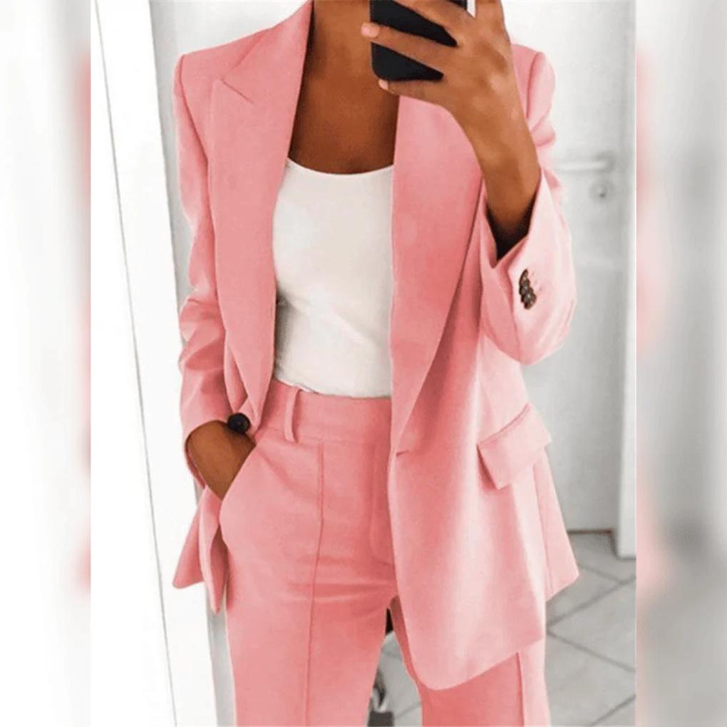 Wearclo | Women's Two-Piece Suit Set – Notch Lapel Blazer & Trousers