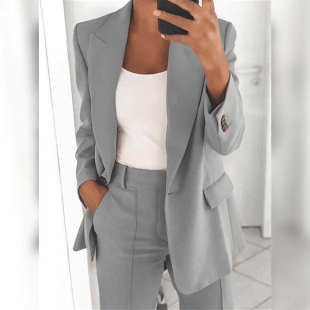 Wearclo | Women's Two-Piece Suit Set – Notch Lapel Blazer & Trousers