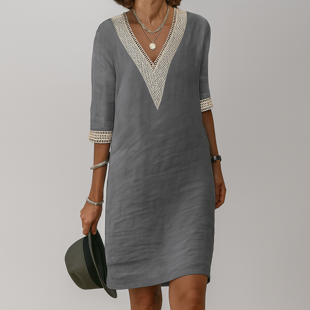 Wearclo | Women's V-Neck Crochet Trim Dress
