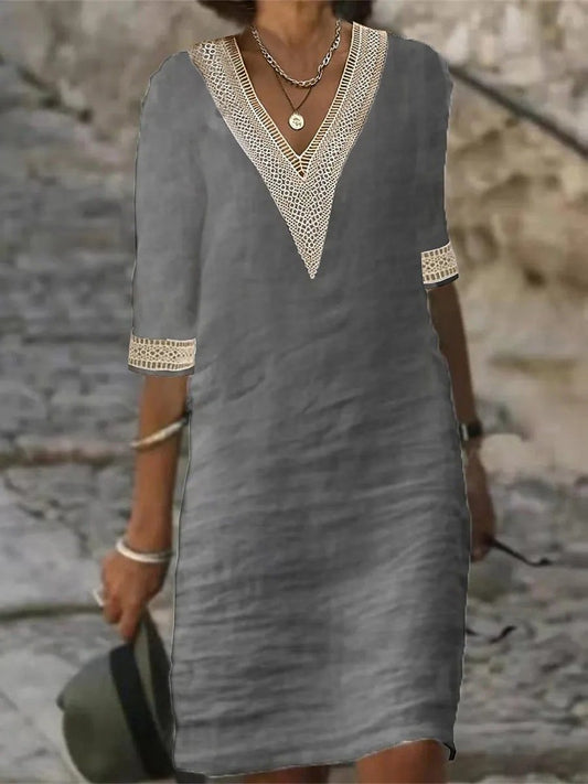 Wearclo | Women's V-Neck Lace Trim Dress