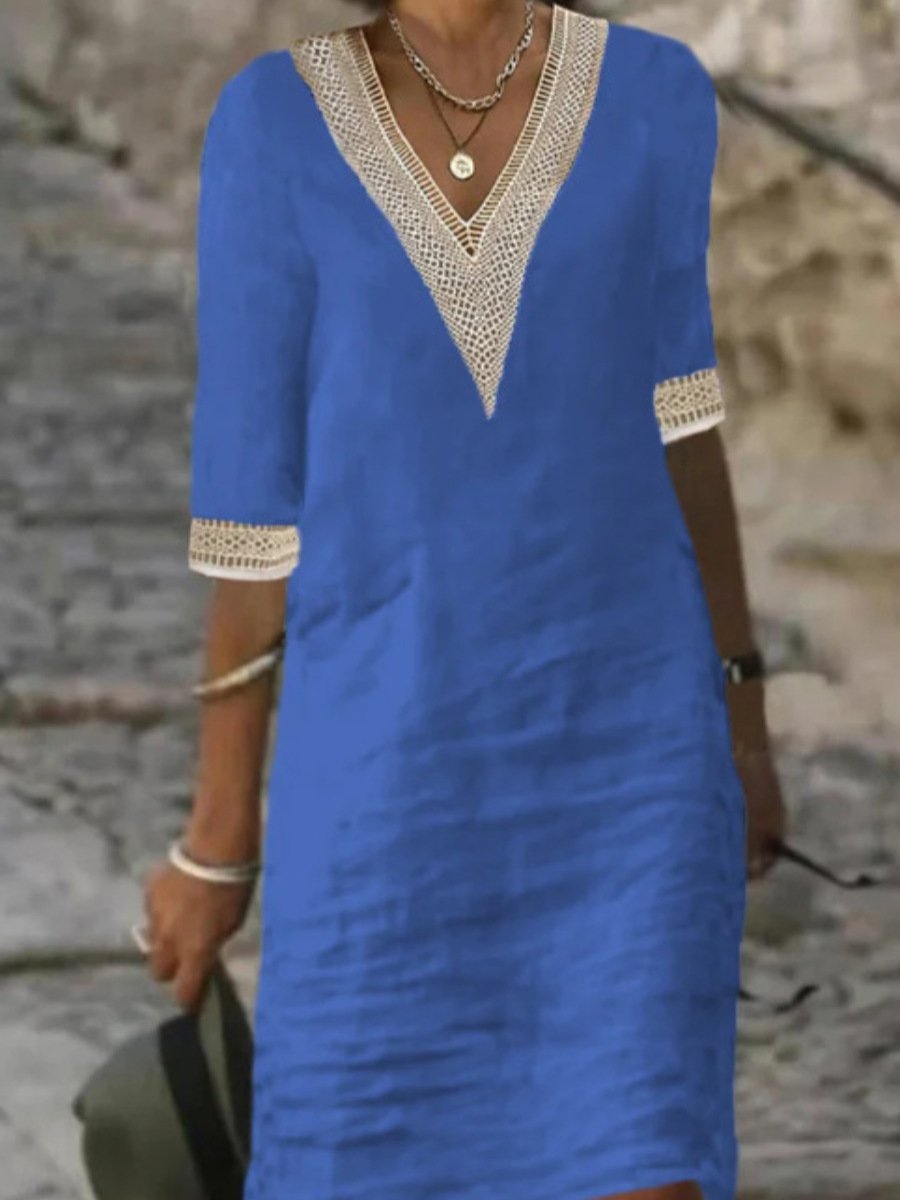 Wearclo | Women's V-Neck Lace Trim Dress