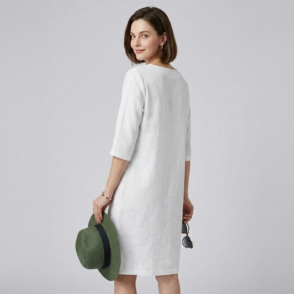 Wearclo | Women's V-Neck Linen Shift Dress