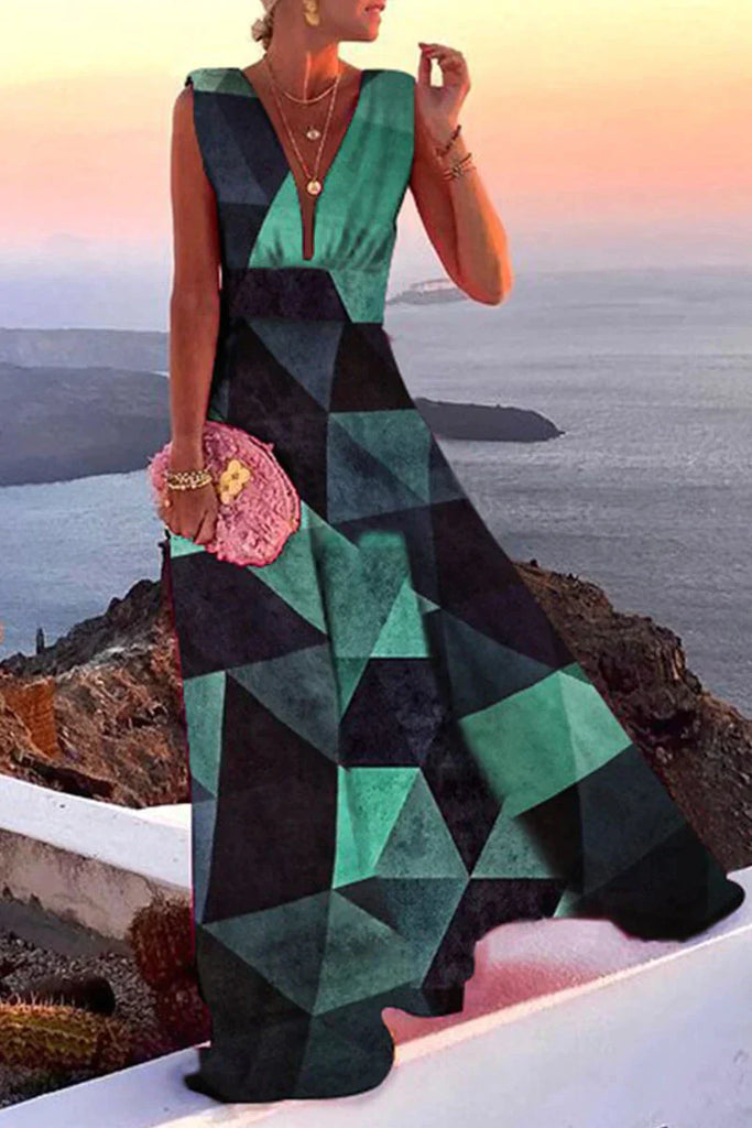Wearclo | Women's V-Neck Maxi Dress With Print