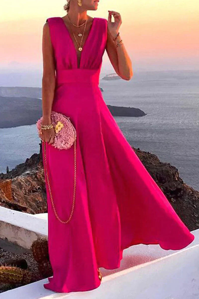 Wearclo | Women's V-Neck Maxi Dress With Print