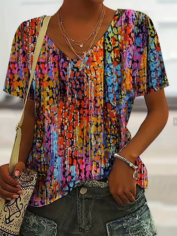 Wearclo | Women's V-Neck Short Sleeve Graphic T-Shirt