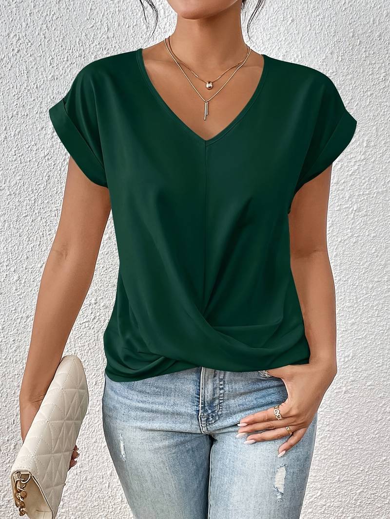 Wearclo | Women's V-Neck Twisted Hem T-Shirt
