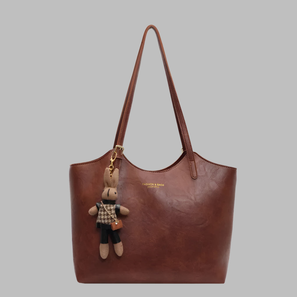 Wearclo | Women's Vintage Tote Shoulder Bag with Charm