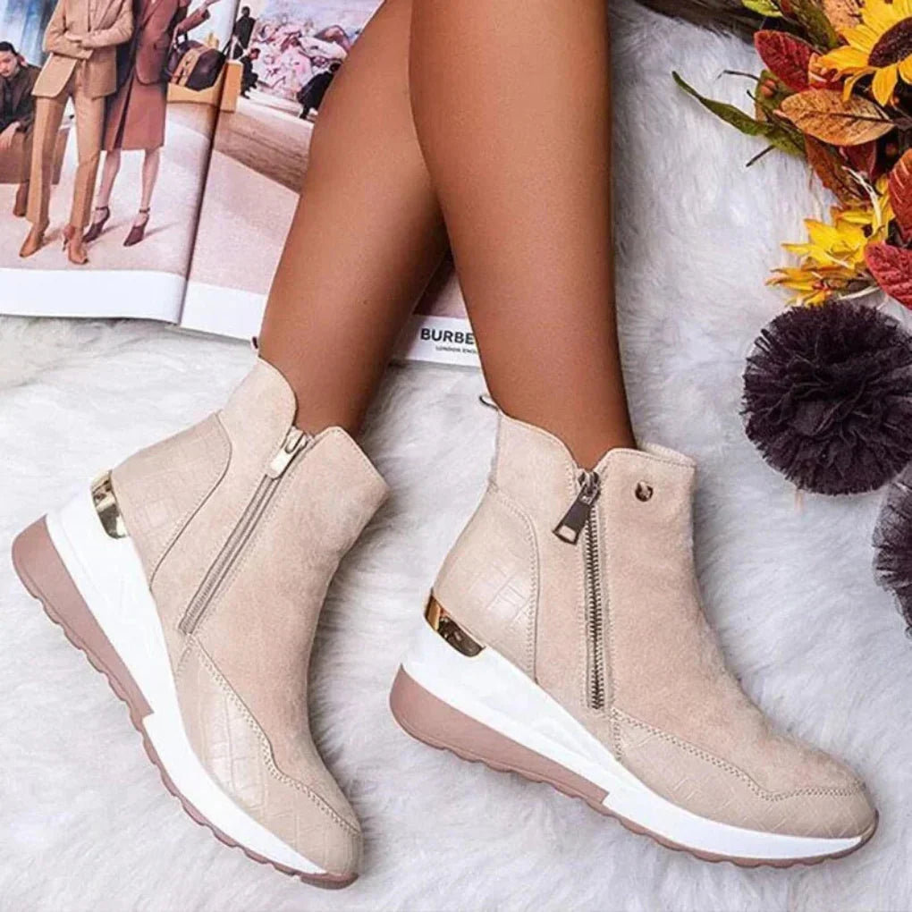 Wearclo | Women's Wedge Ankle Boots with Side Zippers