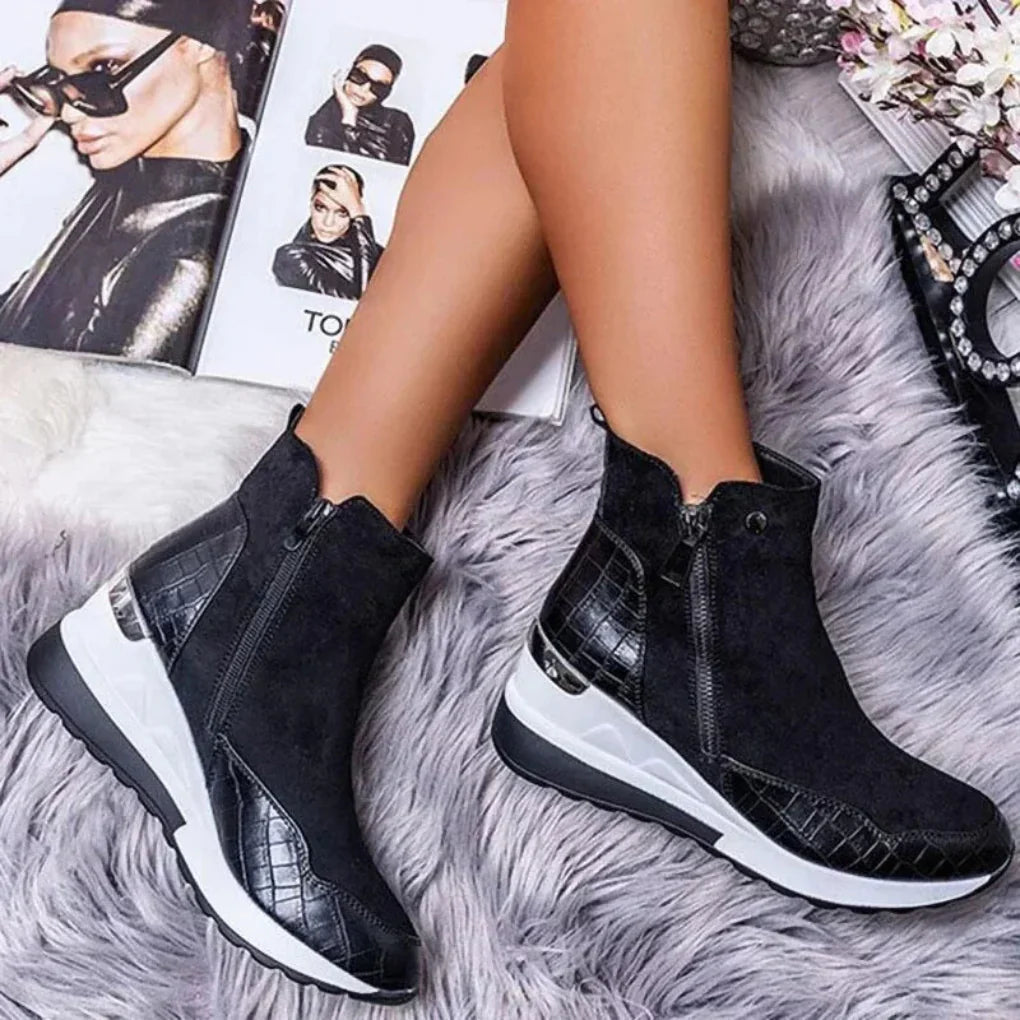 Wearclo | Women's Wedge Ankle Boots with Side Zippers