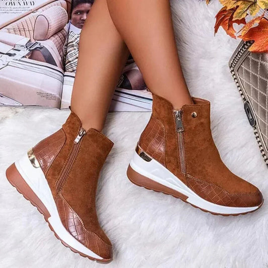 Wearclo | Women's Wedge Ankle Boots with Side Zippers