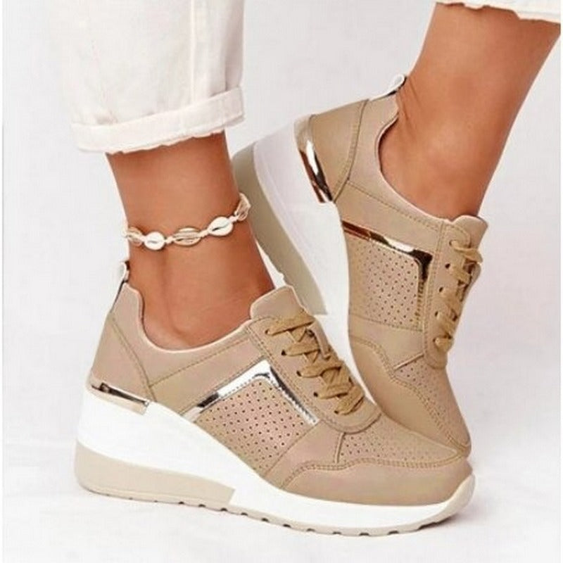 Wearclo | Women's Wedge Sneakers with Metallic Accents