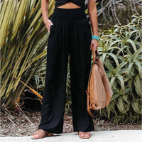 Women's Wide-Leg Linen Pants with Smocked Waist