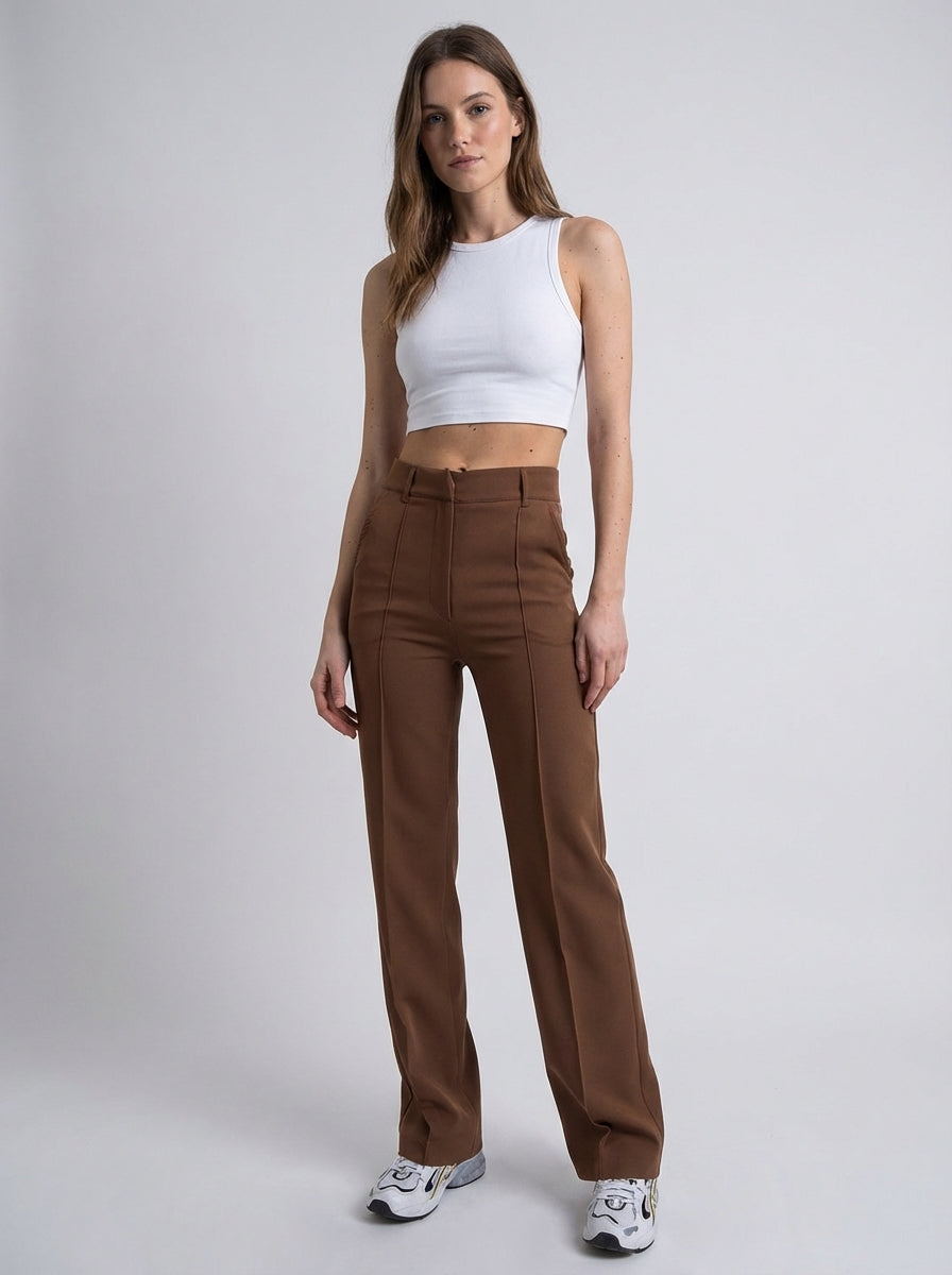 Wearclo | Women's Wide Leg Trousers with Stitch Detail
