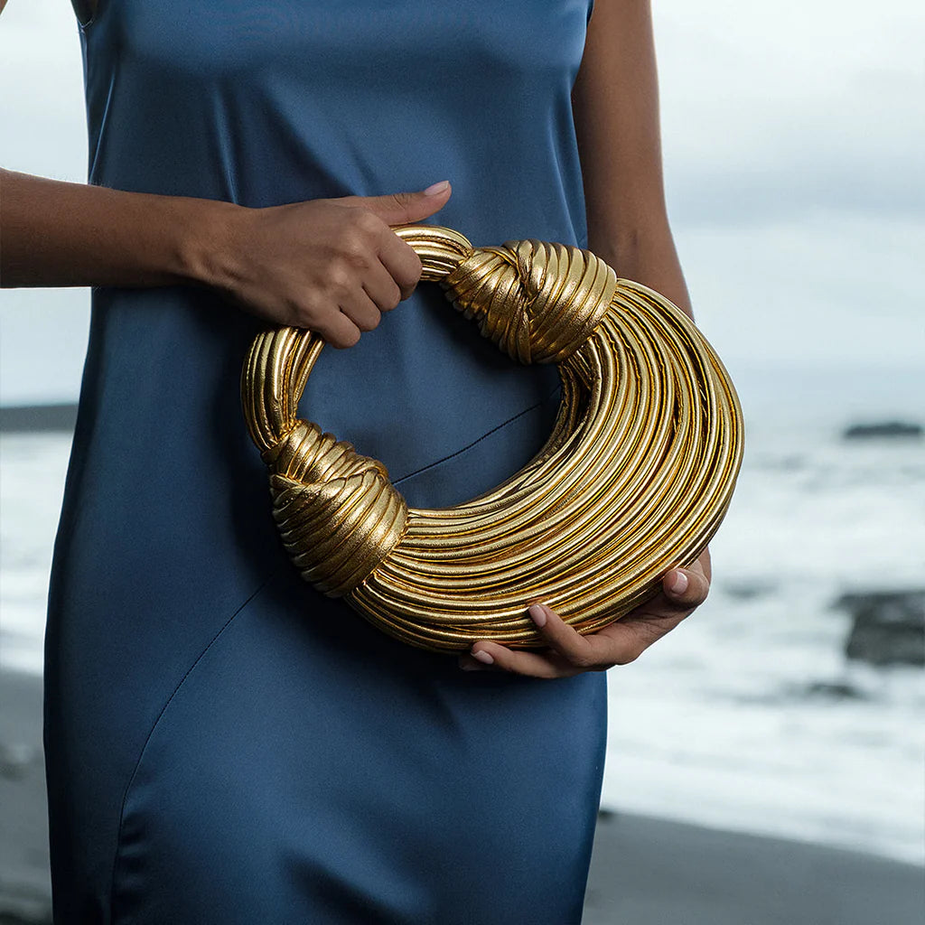 Wearclo | Women's Woven Handle Bag with Twist Detail