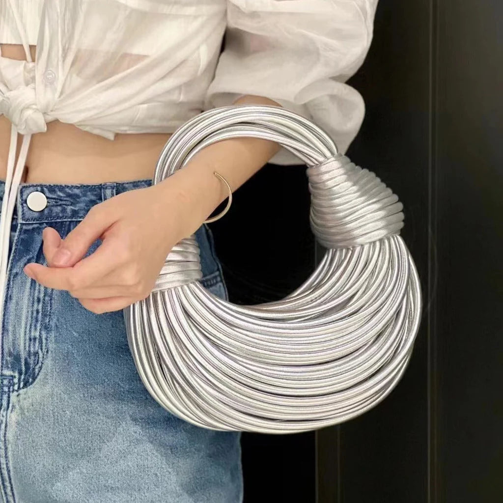 Wearclo | Women's Woven Handle Bag with Twist Detail