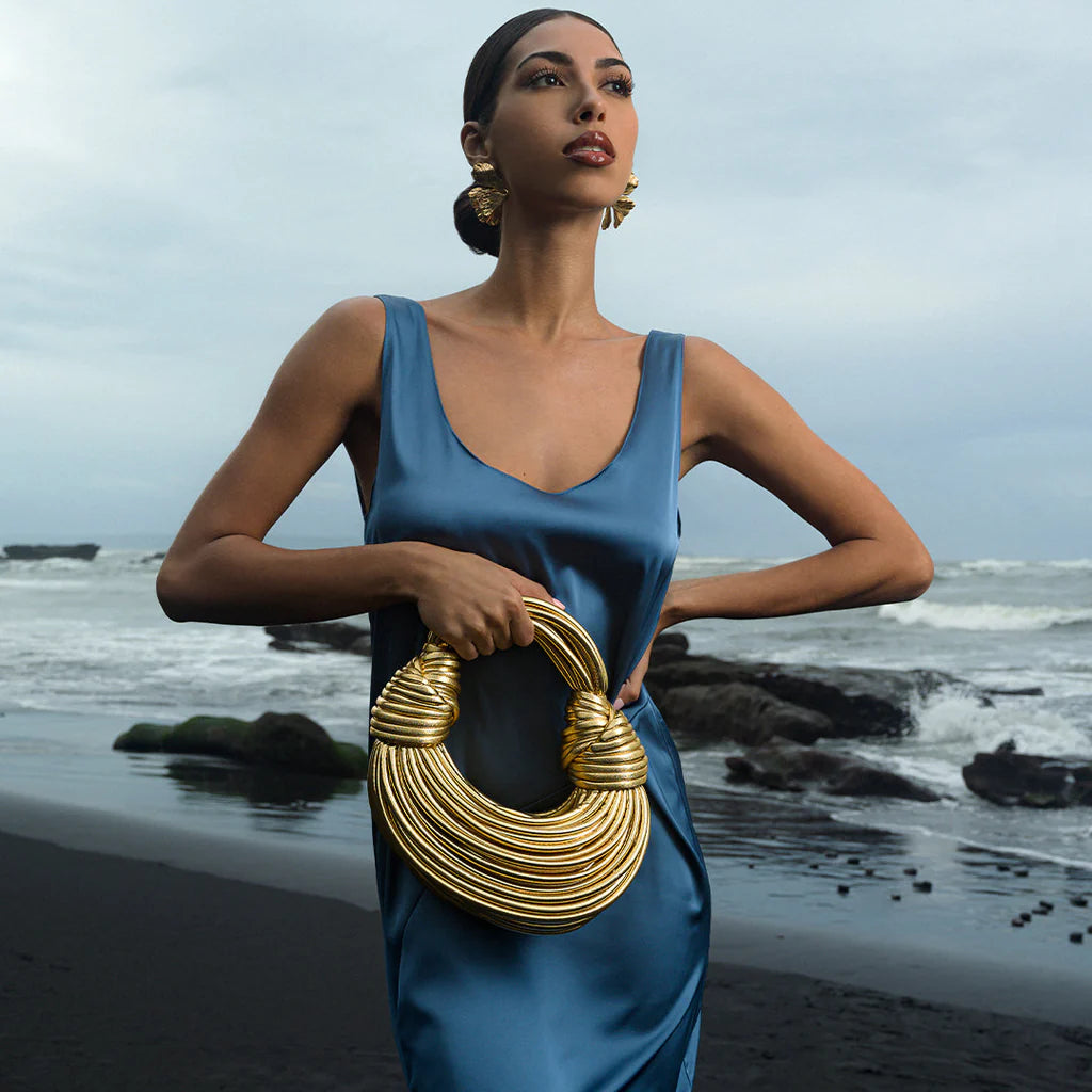 Wearclo | Women's Woven Handle Bag with Twist Detail