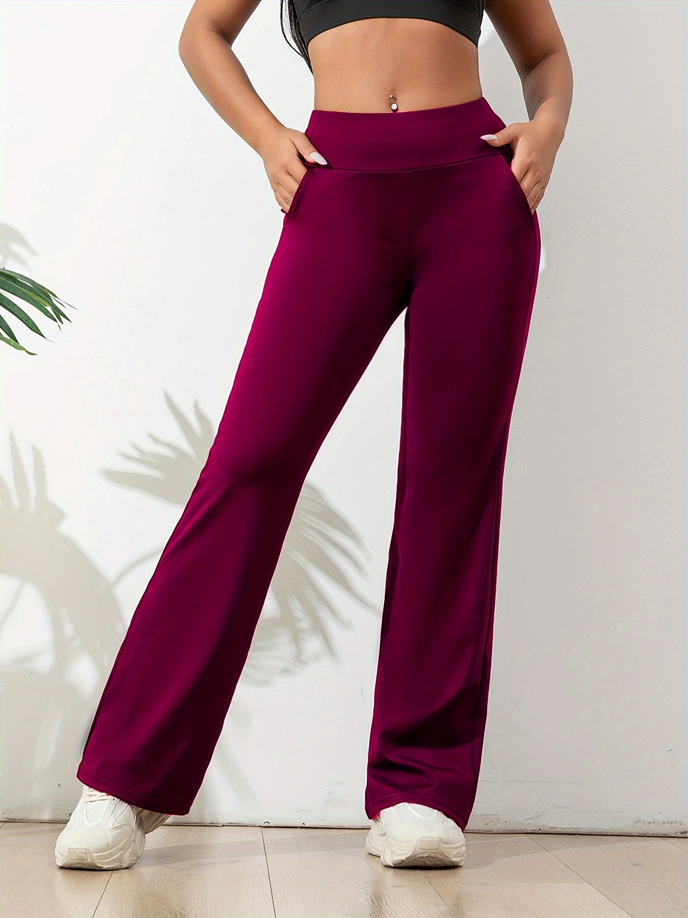 Wearclo | Women's Yoga Pants with Flared Leg and Pockets