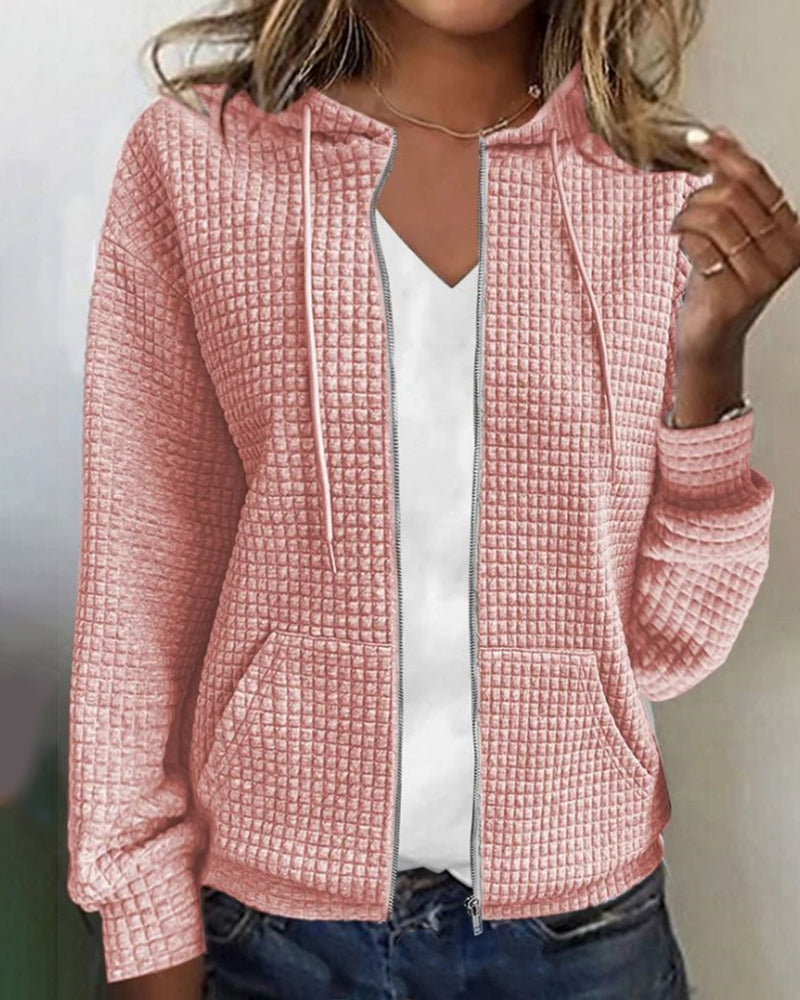 Wearclo | Women's Zip-Up Hoodie with Waffle Knit Texture