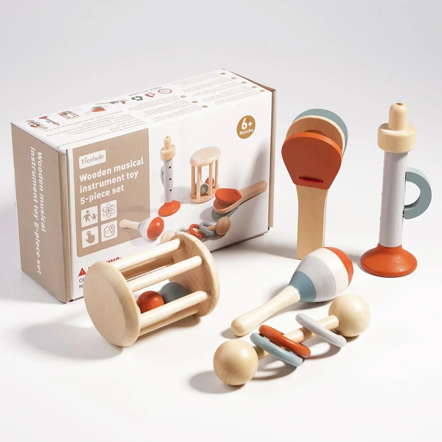 Wearclo | Wood Montessori Musical Instrument Set for Toddlers - Professionally Tuned Xylophone, Maracas and more - Educational Gift for Preschoolers