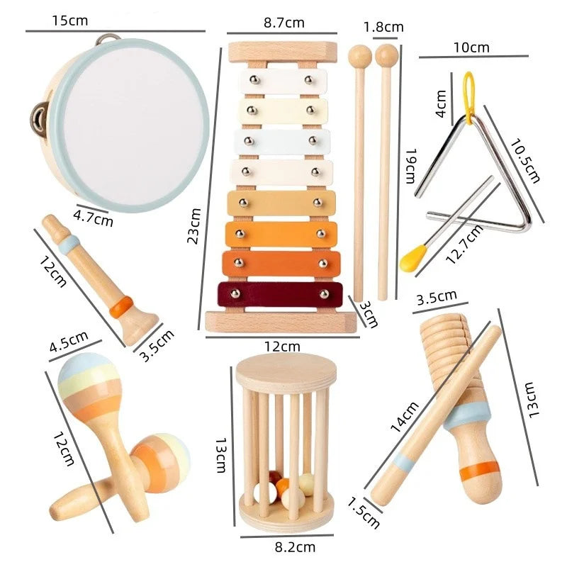 Wearclo | Wood Montessori Musical Instrument Set for Toddlers - Professionally Tuned Xylophone, Maracas and more - Educational Gift for Preschoolers