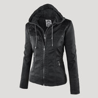 Wearclo | Hooded Faux Leather Jacket for Women