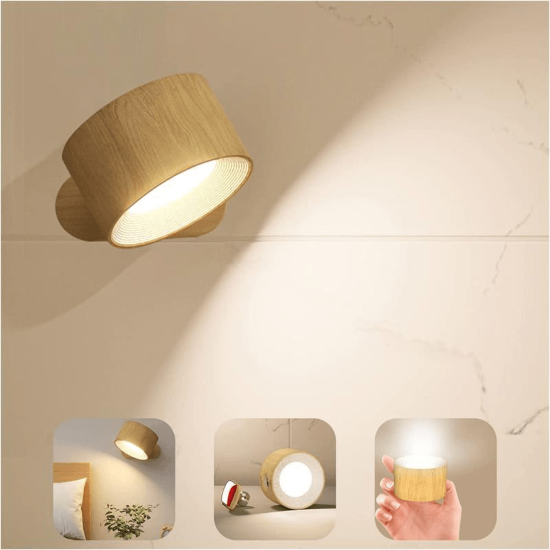 Wireless Wall Lamp – 360° Adjustable and Rechargeable LED Lighting (USB)