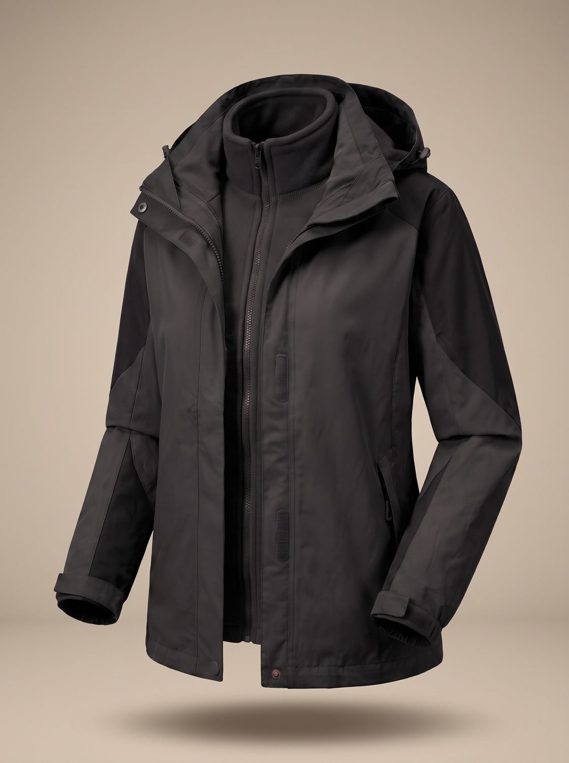 Women's 2-in-1 Hooded Softshell Fleece Outdoor Jacket
