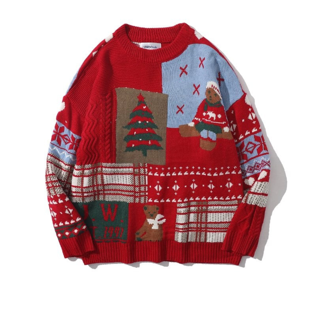 Women's Bear Pattern Knitted Christmas Sweater, Cozy Knit Pullover