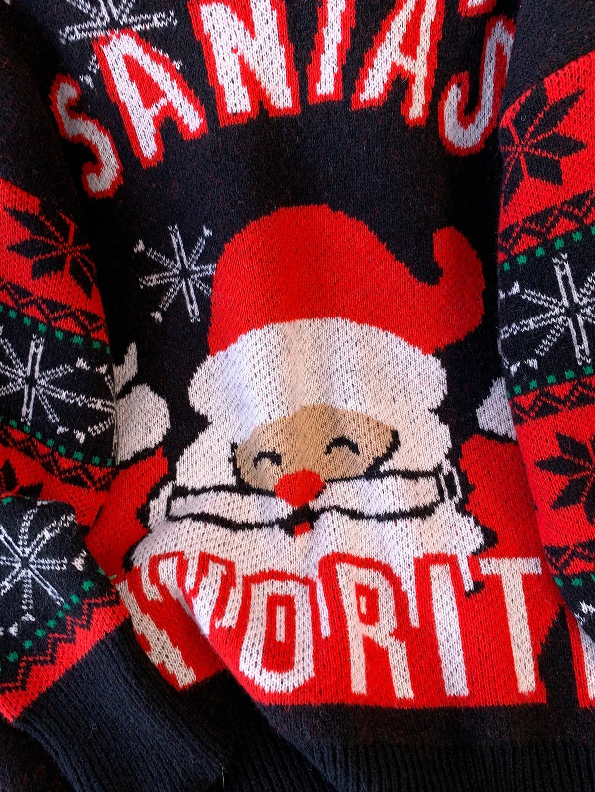 Women's Black Christmas Santa Crew Neck Long Sleeve Knit Sweater