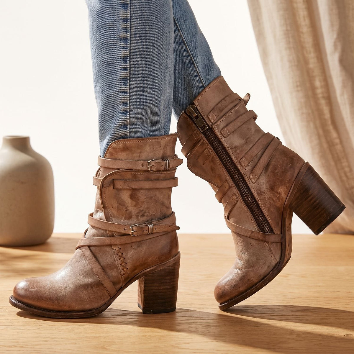 Women's Buckle-Strap Block-Heel Ankle Boots