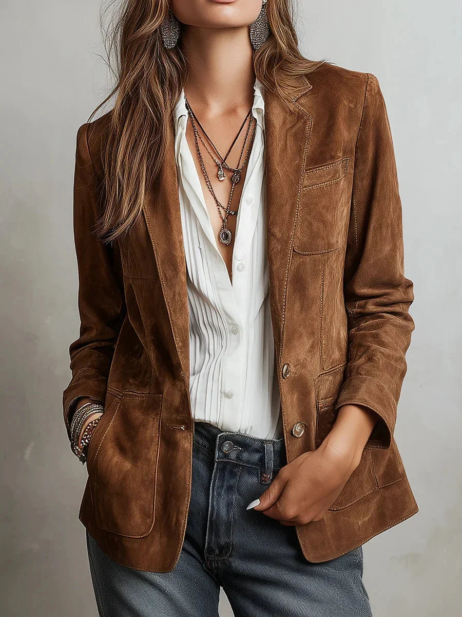Women's Buttoned Faux Suede Blazer