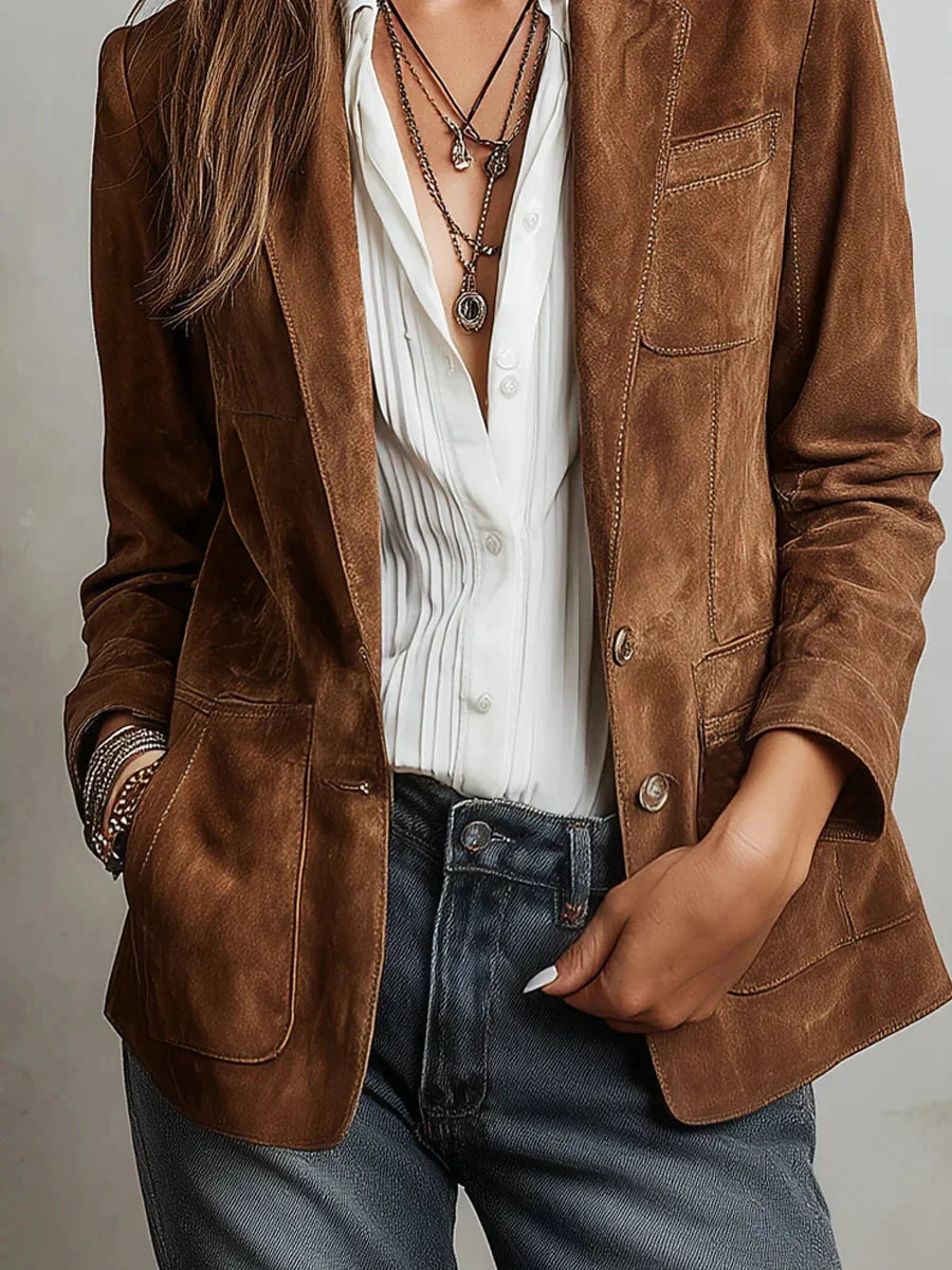 Women's Buttoned Faux Suede Blazer