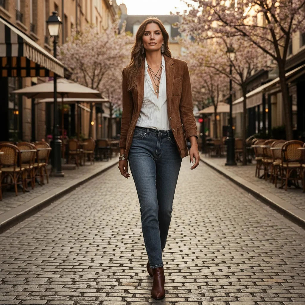 Women's Buttoned Faux Suede Blazer
